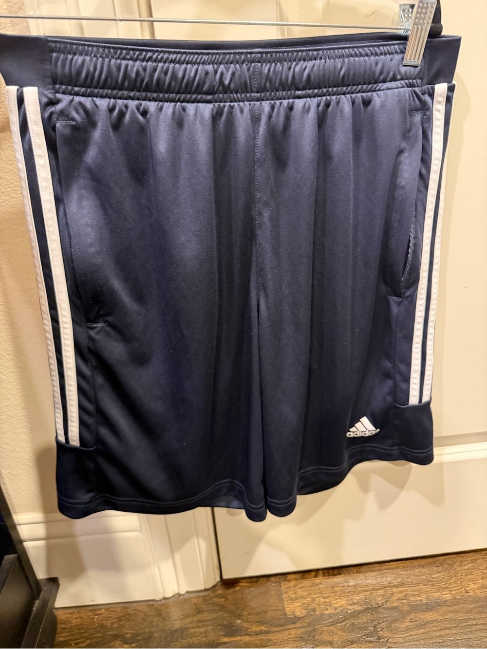 Adidas Navy Blue Athletic Shorts with White Logo Size Medium